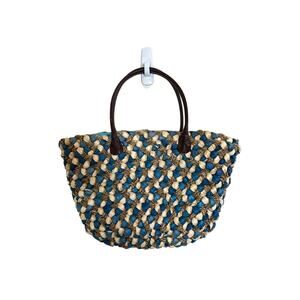 Bijoux Terner Women’s 100% Straw Woven Blue Tan Shoulder Purse